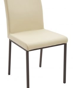 Sedia imbottita con ecopelle panna e gambe in metallo antracite