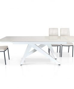 Tavolo vetro bianco e base metallo